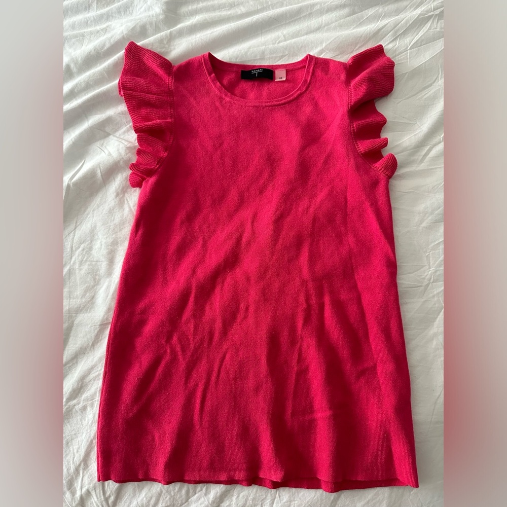 tahari pink/red blouse top with ruffle sleeves